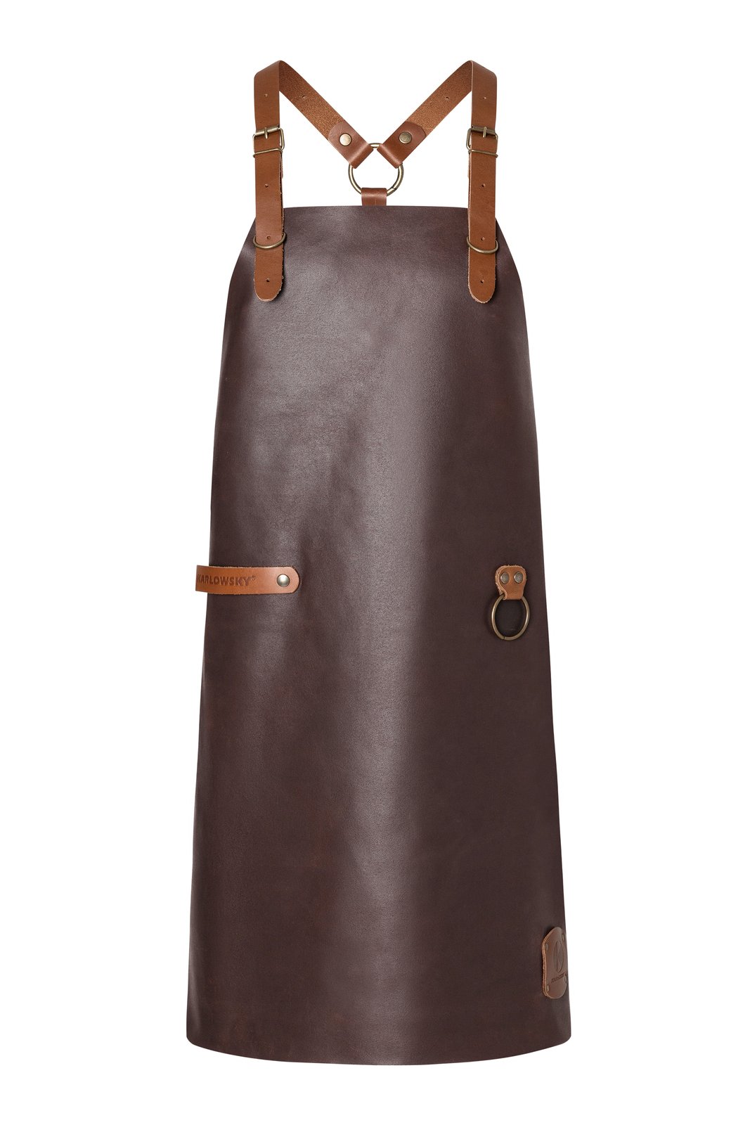 Latzschürze Unisex Mokka – Leder Latzschürze X-Style mit Kreuzträgern, Detailansicht