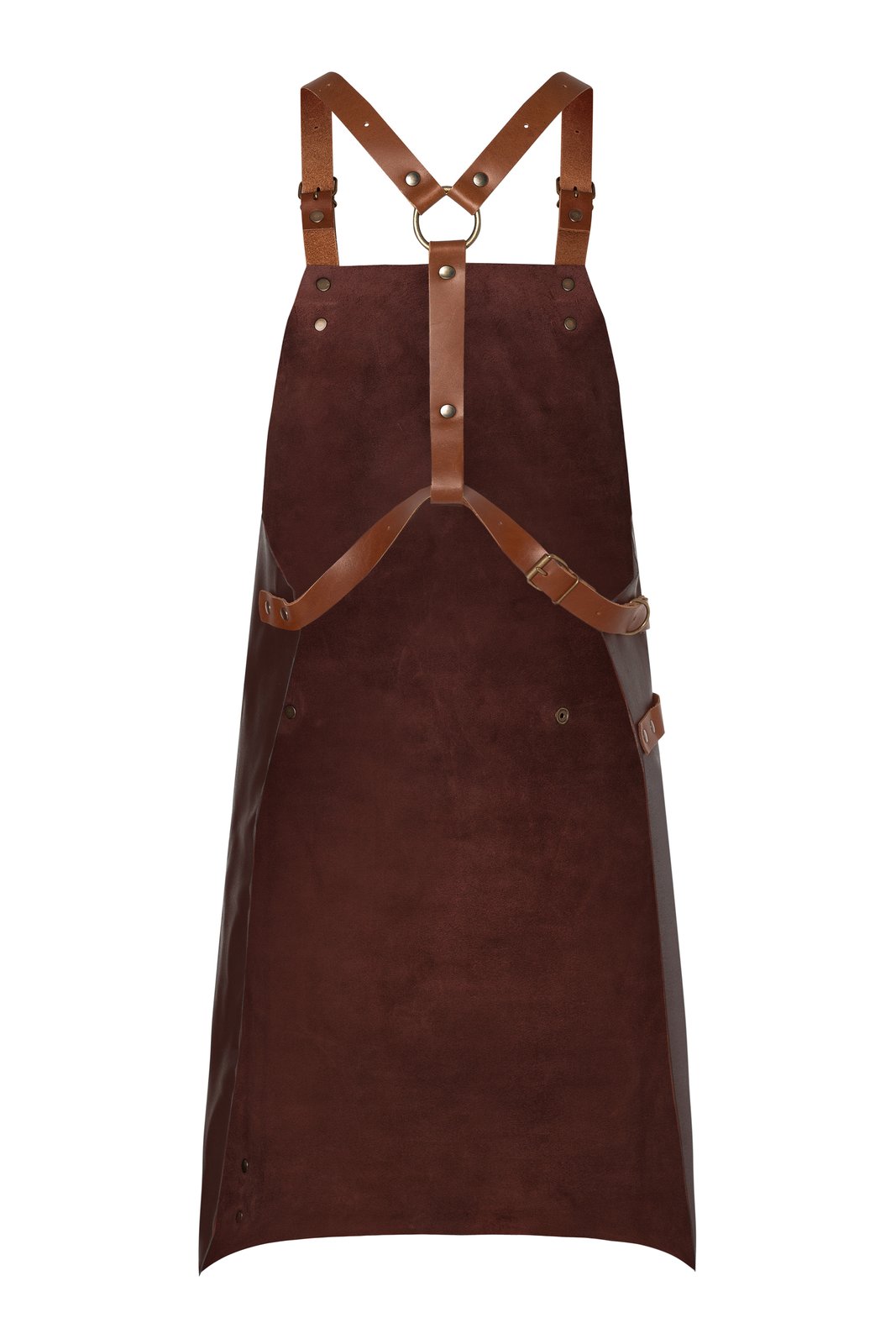 Latzschürze Unisex Mokka – Leder Latzschürze X-Style mit Kreuzträgern, Detailansicht