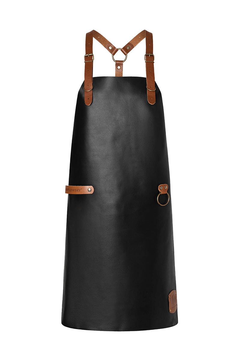 Latzschürze Unisex Schwarz – Leder Latzschürze X-Style mit Kreuzträgern, Detailansicht