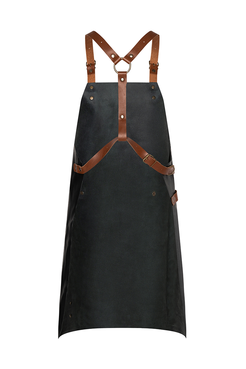 Latzschürze Unisex Schwarz – Leder Latzschürze X-Style mit Kreuzträgern, Detailansicht