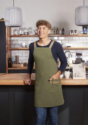 Latzschürze Unisex – Latzschürze Urban-Look mit Kreuzbändern und Tasche