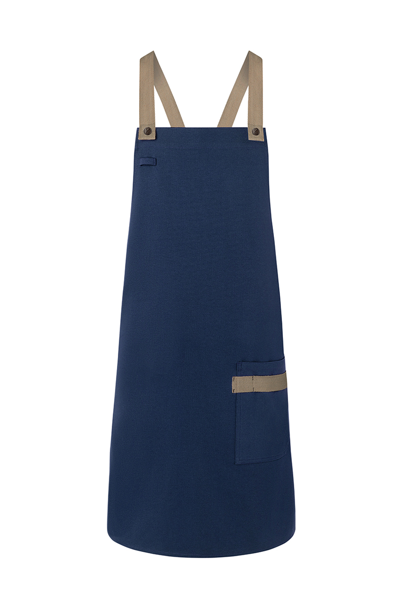 Latzschürze Unisex Stahlblau – Latzschürze Urban-Look mit Kreuzbändern und Tasche, Detailansicht