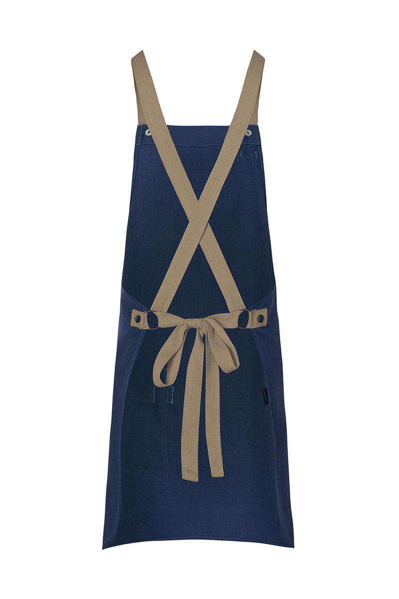 Latzschürze Unisex Stahlblau – Latzschürze Urban-Look mit Kreuzbändern und Tasche, Detailansicht