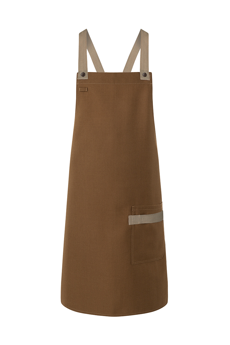 Latzschürze Unisex Zimt – Latzschürze Urban-Look mit Kreuzbändern und Tasche, Detailansicht