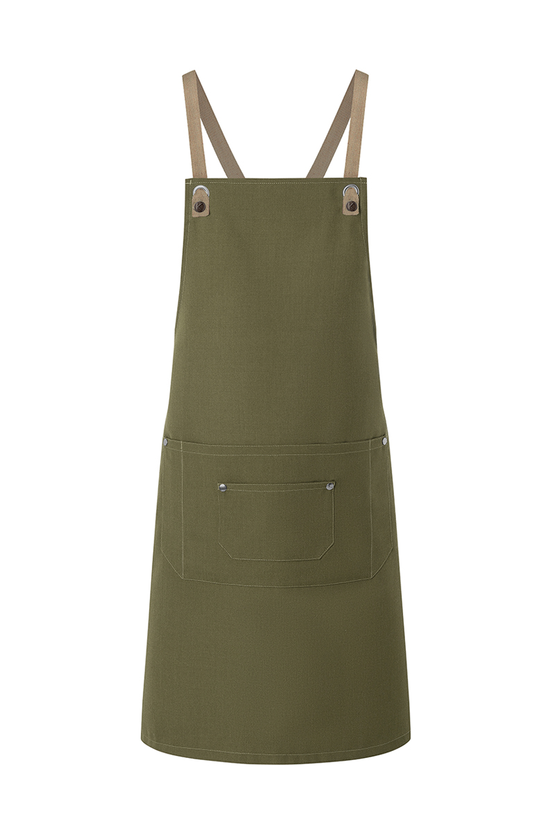 Latzschürze Unisex Moosgrün – Latzschürze Urban-Nature mit Kreuzbändern und großer Tasche, Detailansicht