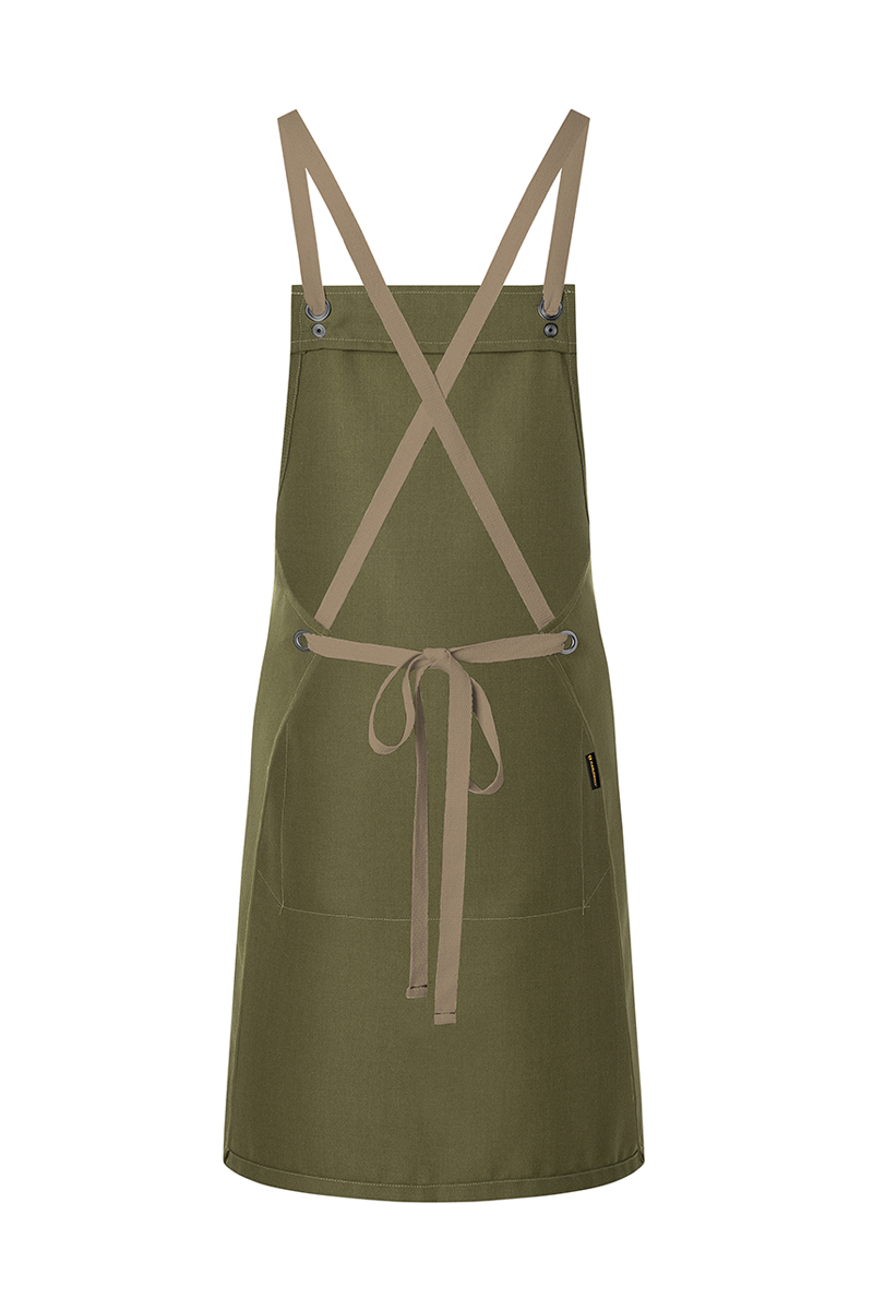 Latzschürze Unisex Moosgrün – Latzschürze Urban-Nature mit Kreuzbändern und großer Tasche, Detailansicht