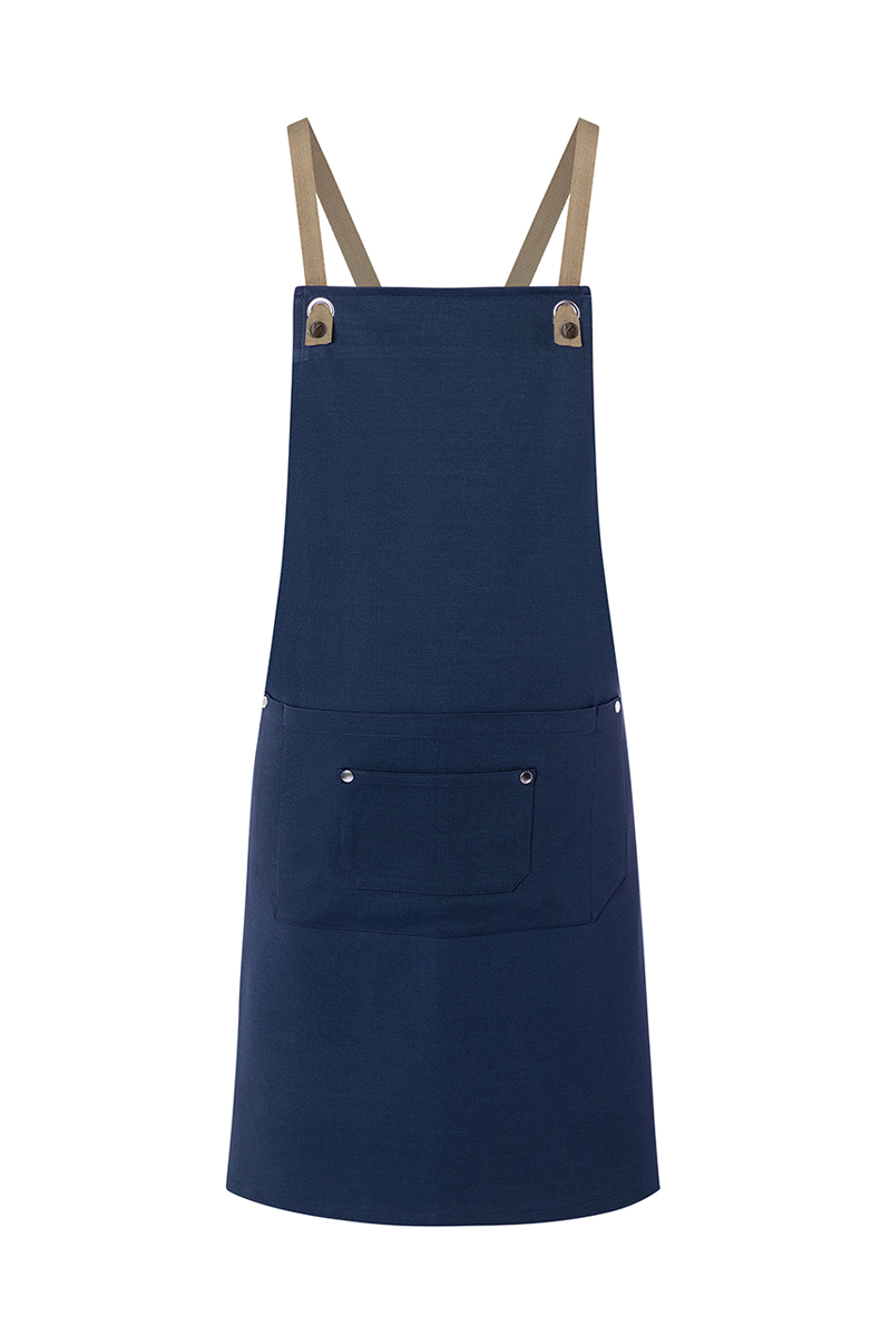 Latzschürze Unisex Stahlblau – Latzschürze Urban-Nature mit Kreuzbändern und großer Tasche, Detailansicht