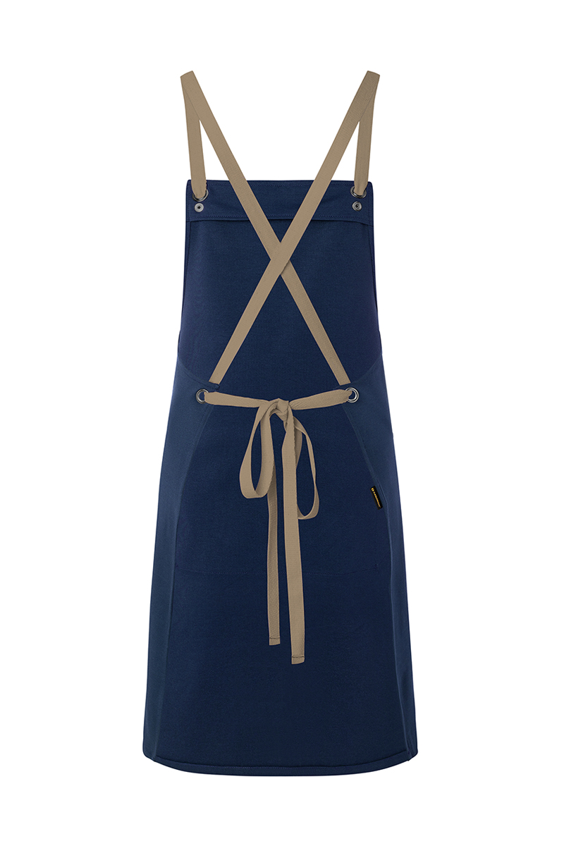 Latzschürze Unisex Stahlblau – Latzschürze Urban-Nature mit Kreuzbändern und großer Tasche, Detailansicht