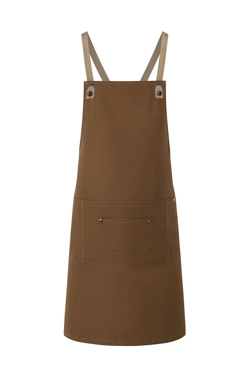 Latzschürze Unisex Zimt – Latzschürze Urban-Nature mit Kreuzbändern und großer Tasche, Detailansicht