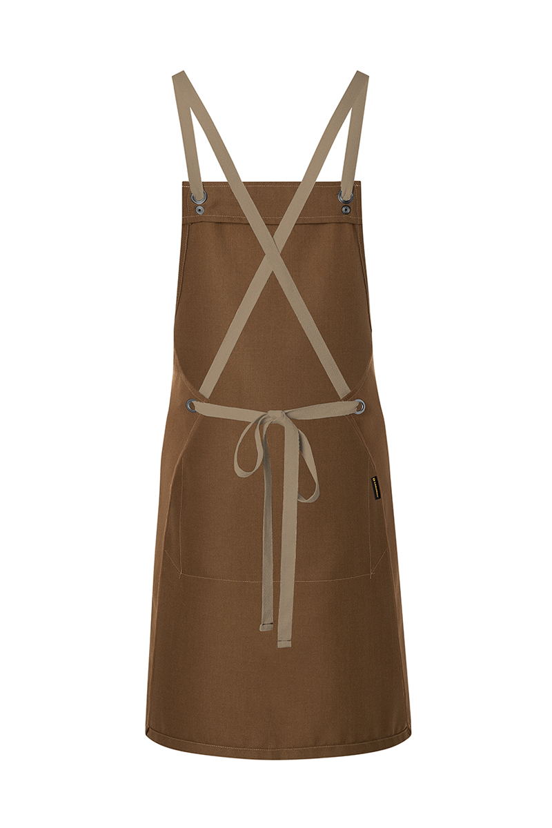 Latzschürze Unisex Zimt – Latzschürze Urban-Nature mit Kreuzbändern und großer Tasche, Detailansicht