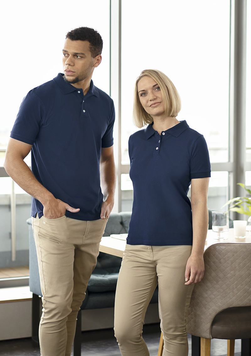 Poloshirt Damen Marine – Damen Workwear Poloshirt Modern-Flair, Detailansicht
