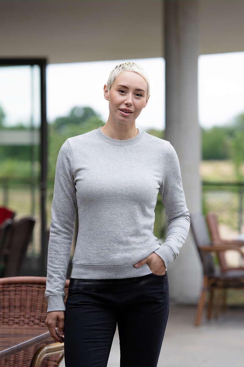 Sweatshirt Damen Platingrau meliert – Damen Workwear Sweatshirt Soft-Face