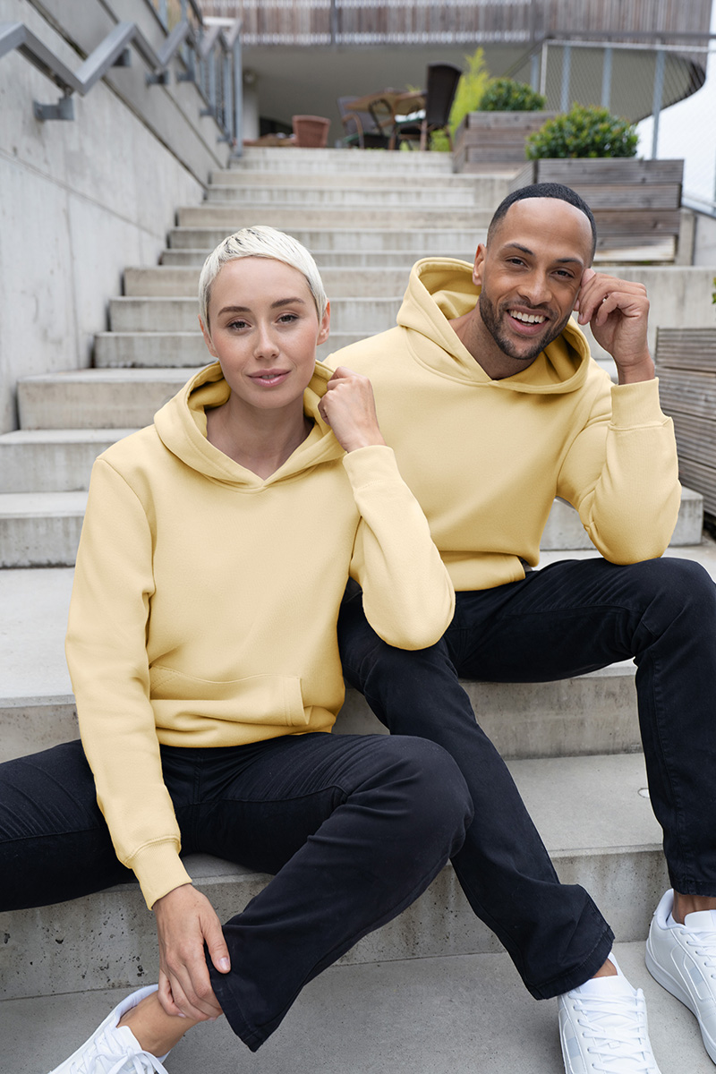 Hoodie Damen Pastellgelb – Damen Workwear Sweat Hoodie Soft-Face, Detailansicht