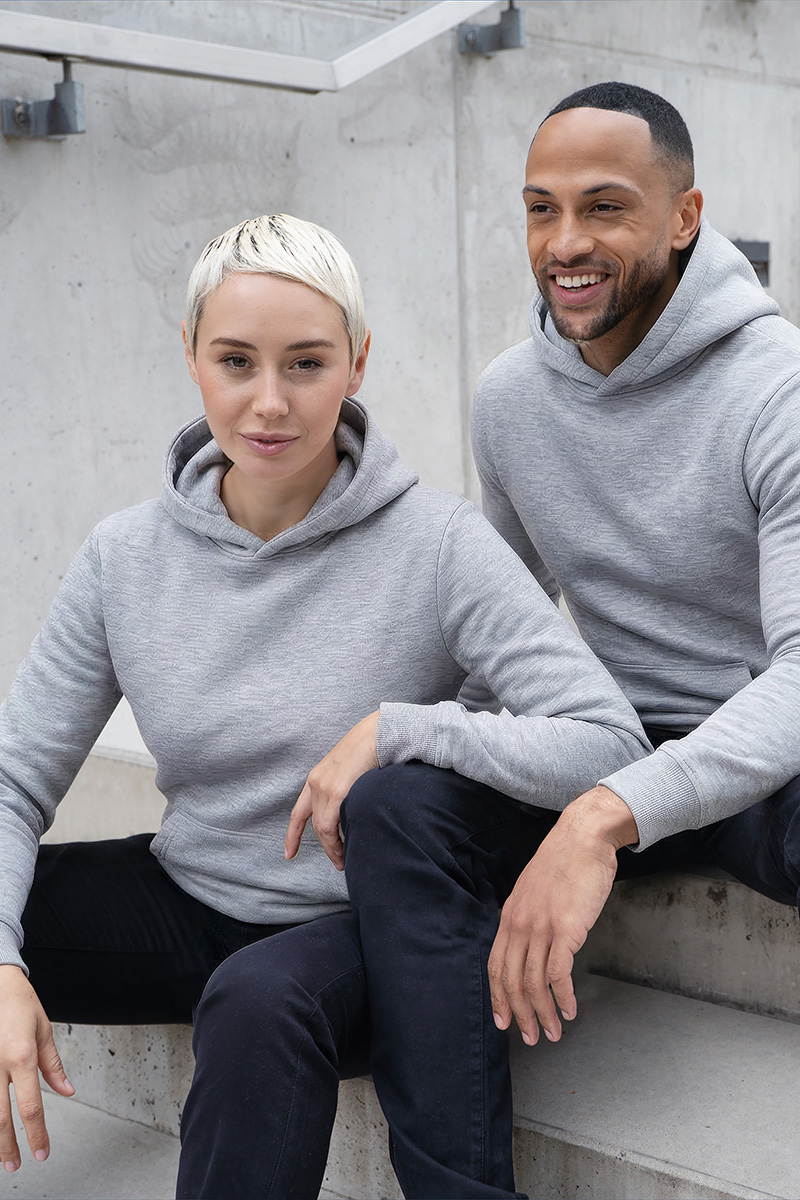 Hoodie Damen Platingrau meliert – Damen Workwear Sweat Hoodie Soft-Face, Detailansicht