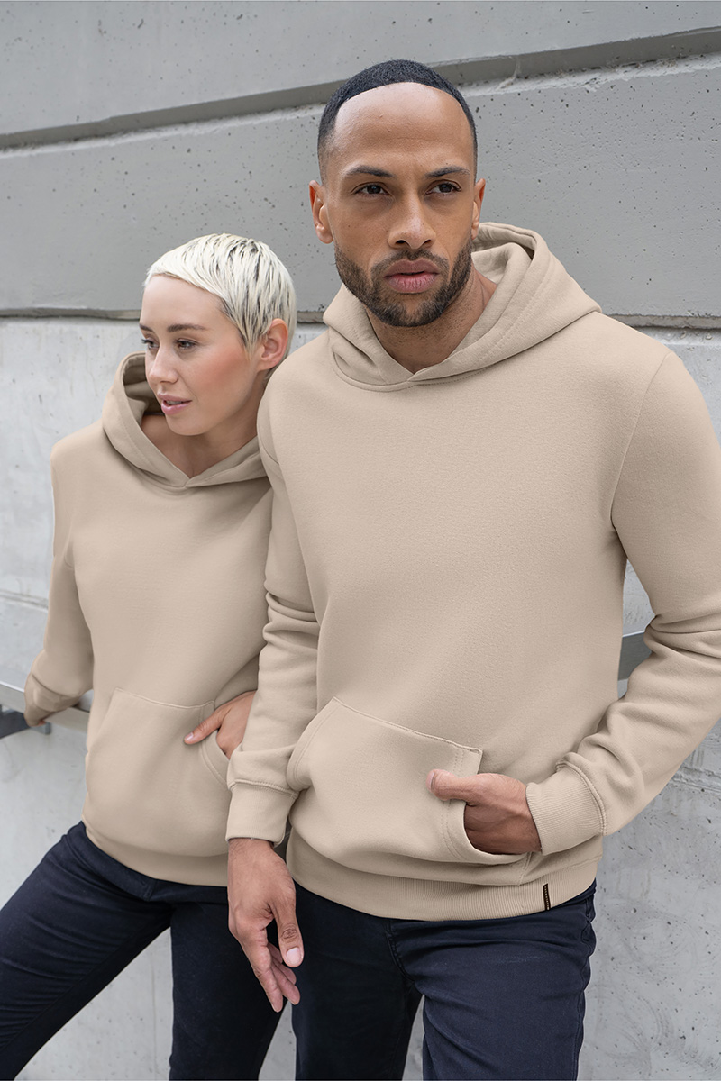 Hoodie Damen Sand – Damen Workwear Sweat Hoodie Soft-Face, Detailansicht