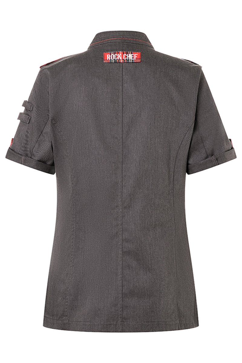 Kochjacke Damen Vintage black – Kurzarm Damenkochjacke Denim-Style ROCK CHEF®-Stage2, Detailansicht