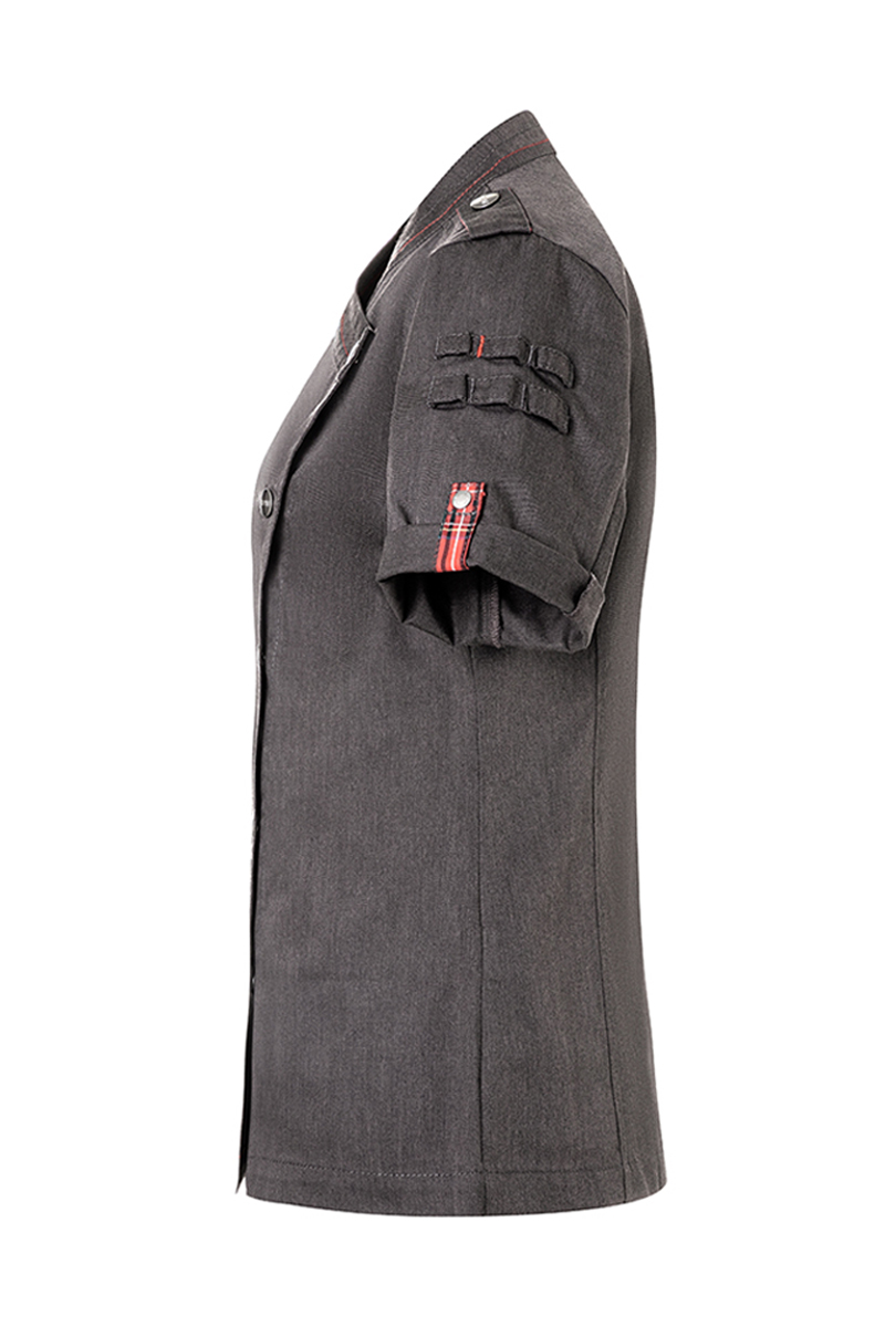 Kochjacke Damen Vintage black – Kurzarm Damenkochjacke Denim-Style ROCK CHEF®-Stage2, Detailansicht