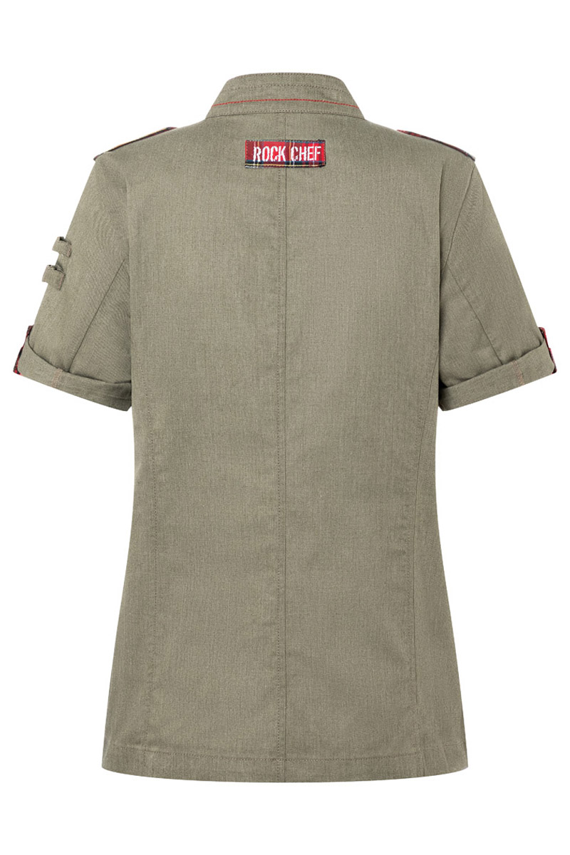 Kochjacke Damen Vintage moss green – Kurzarm Damenkochjacke Denim-Style ROCK CHEF®-Stage2, Detailansicht