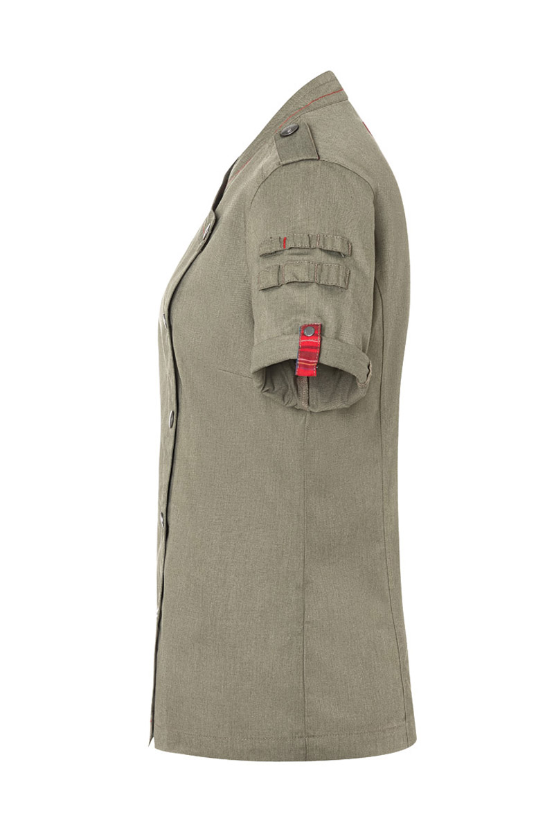 Kochjacke Damen Vintage moss green – Kurzarm Damenkochjacke Denim-Style ROCK CHEF®-Stage2, Detailansicht