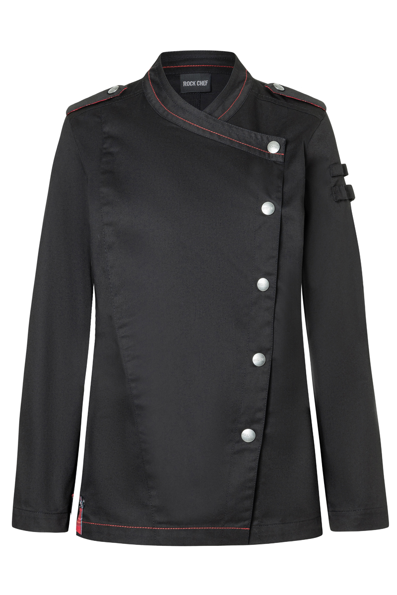 Kochjacke Damen Schwarz – Langarm Damenkochjacke ROCK CHEF®-Stage2, Detailansicht