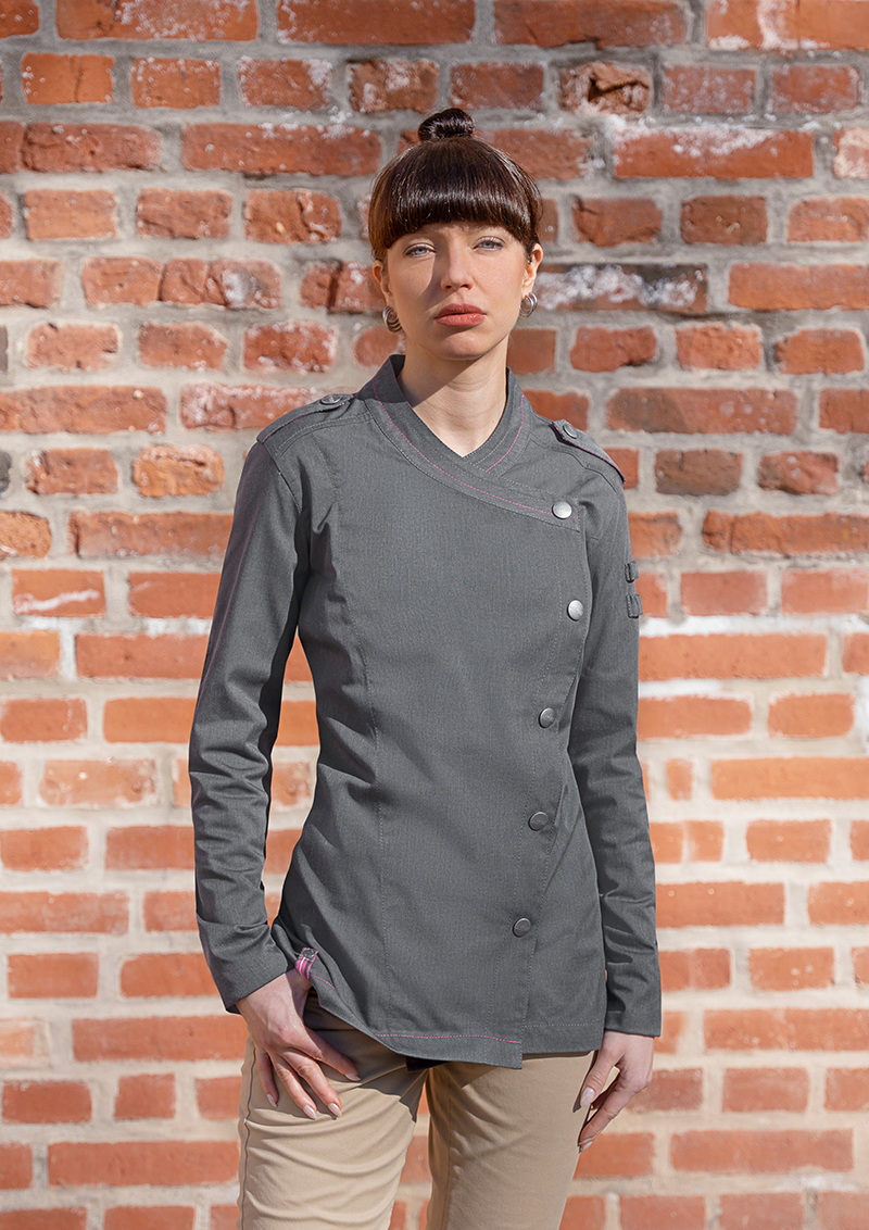 Kochjacke Damen Vintage black – Langarm Damenkochjacke Denim-Style ROCK CHEF®-Stage2