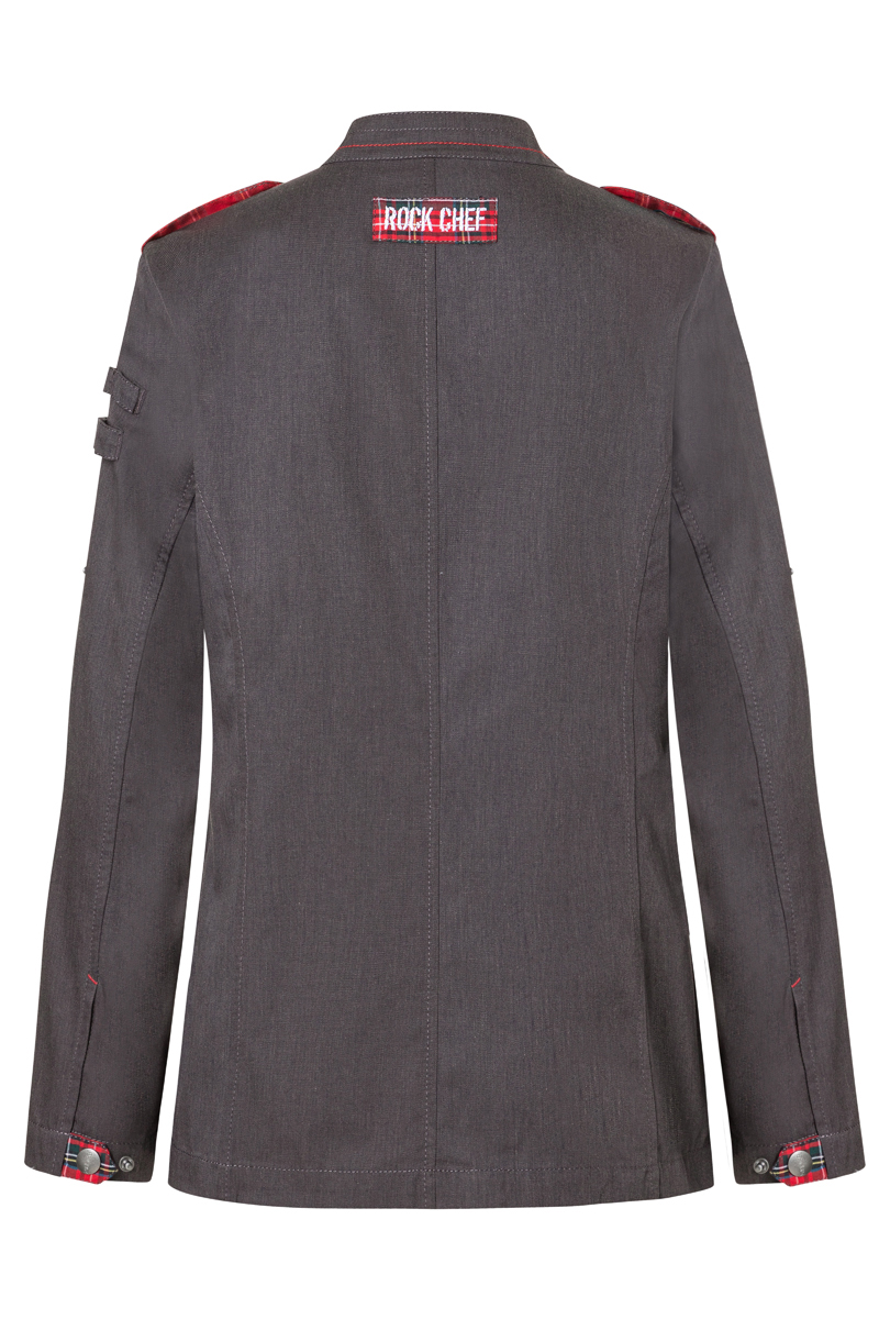 Kochjacke Damen Vintage black – Langarm Damenkochjacke Denim-Style ROCK CHEF®-Stage2, Detailansicht