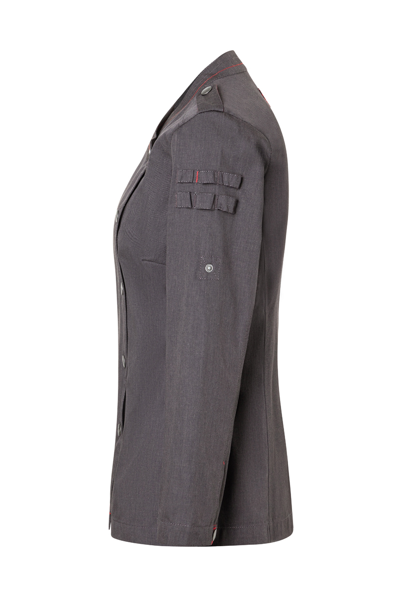 Kochjacke Damen Vintage black – Langarm Damenkochjacke Denim-Style ROCK CHEF®-Stage2, Detailansicht