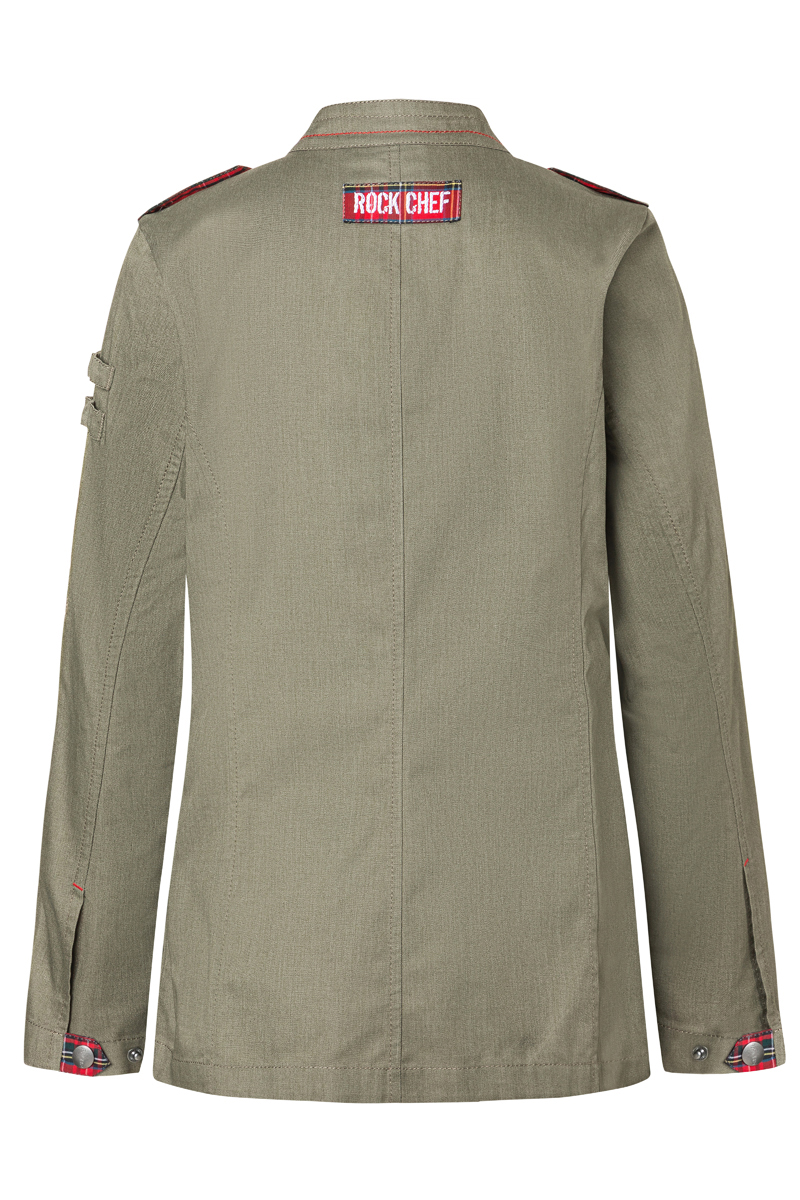 Kochjacke Damen Vintage moss green – Langarm Damenkochjacke Denim-Style ROCK CHEF®-Stage2, Detailansicht