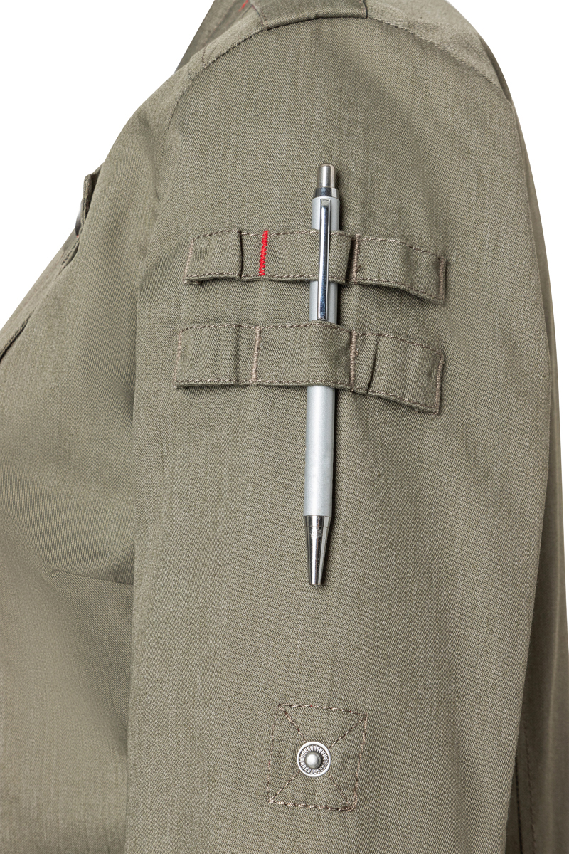Kochjacke Damen Vintage moss green – Langarm Damenkochjacke Denim-Style ROCK CHEF®-Stage2, Detailansicht