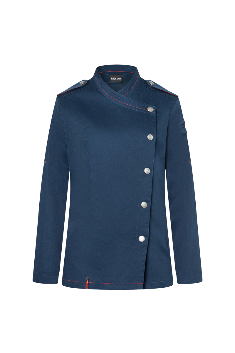 Kochjacke Damen Stahlblau – Langarm Damenkochjacke ROCK CHEF®-Stage2, Detailansicht