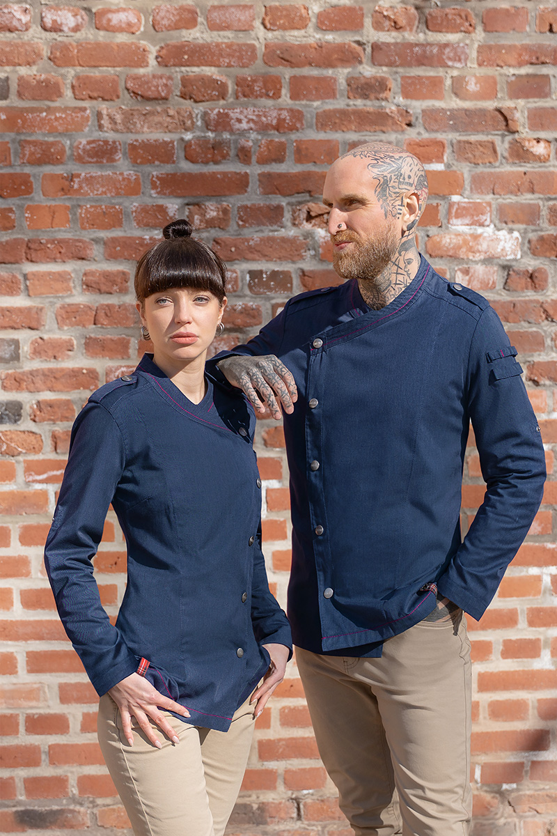 Kochjacke Damen Stahlblau – Langarm Damenkochjacke ROCK CHEF®-Stage2, Detailansicht
