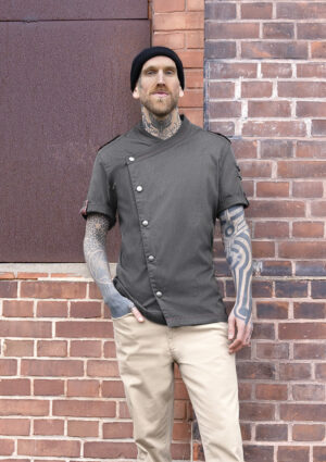 Kochjacke Herren – Kurzarm Herrenkochjacke Denim-Style ROCK CHEF®-Stage2