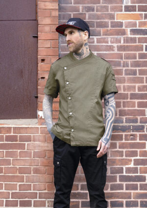 Kochjacke Herren – Kurzarm Herrenkochjacke Denim-Style ROCK CHEF®-Stage2