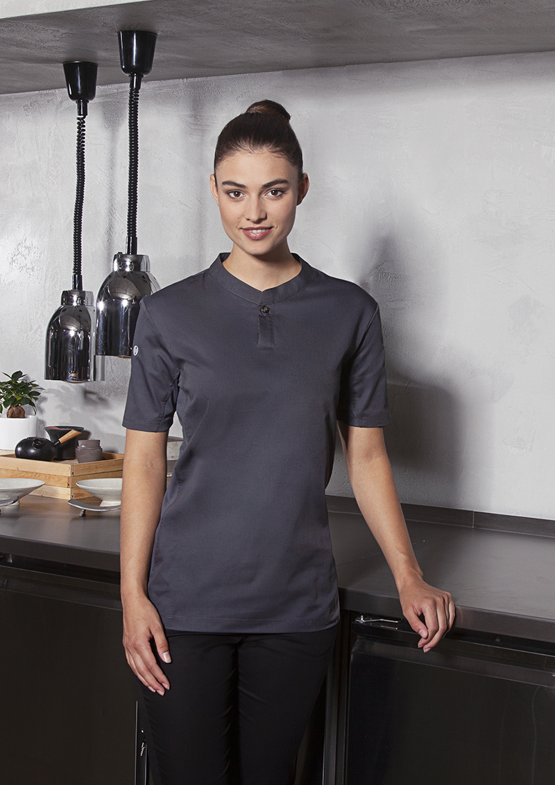 Kochjacke Damen Anthrazit – Kurzarm Damen-Arbeitsshirt Performance