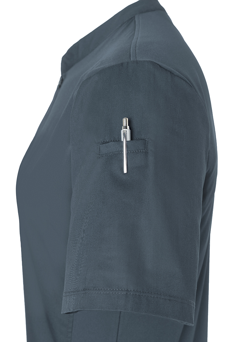 Kochjacke Damen Anthrazit – Kurzarm Damen-Arbeitsshirt Performance, Detailansicht