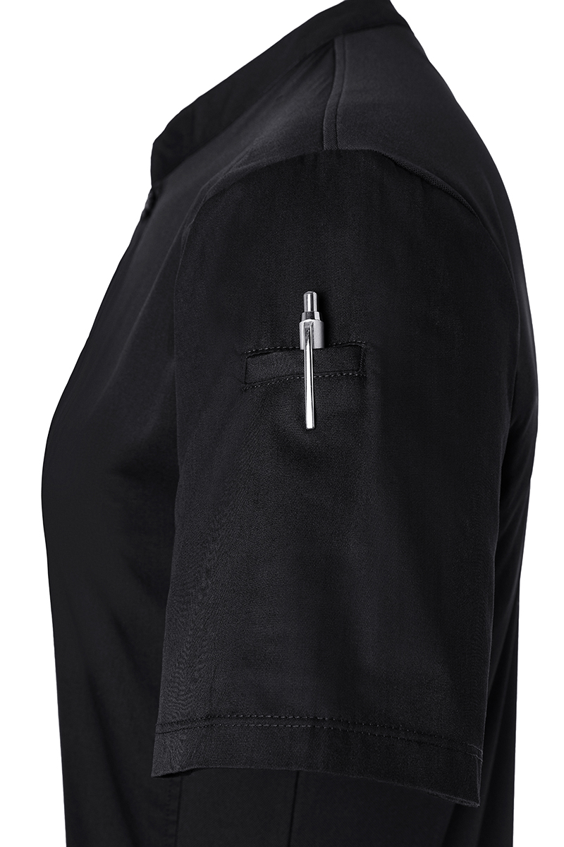Kochjacke Damen Schwarz – Kurzarm Damen-Arbeitsshirt Performance, Detailansicht