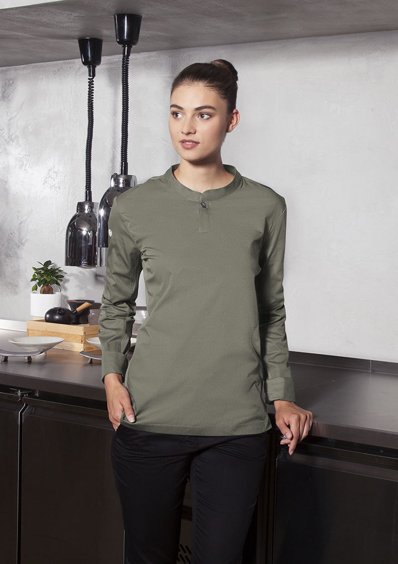 Kochjacke Damen Salbei – Langarm Damen-Arbeitsshirt Performance