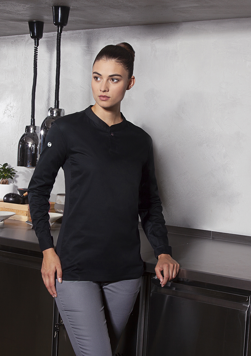 Kochjacke Damen Schwarz – Langarm Damen-Arbeitsshirt Performance