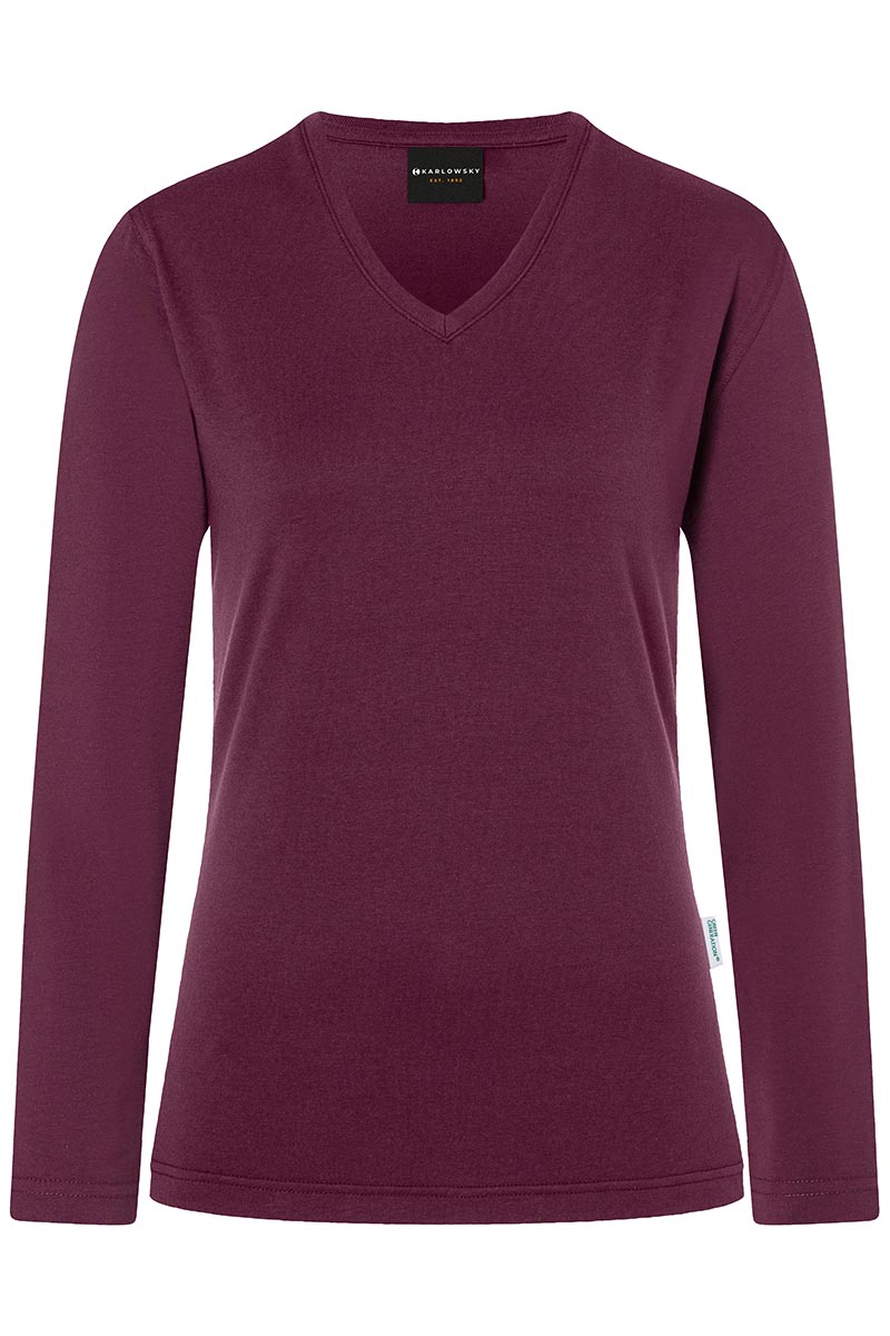 Langarmshirt Damen Aubergine – Langarm Damen Workwear Shirt Casual-Flair, Detailansicht