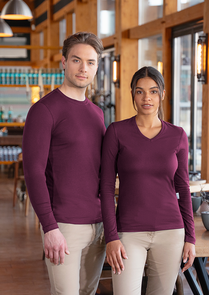 Langarmshirt Damen Aubergine – Langarm Damen Workwear Shirt Casual-Flair, Detailansicht