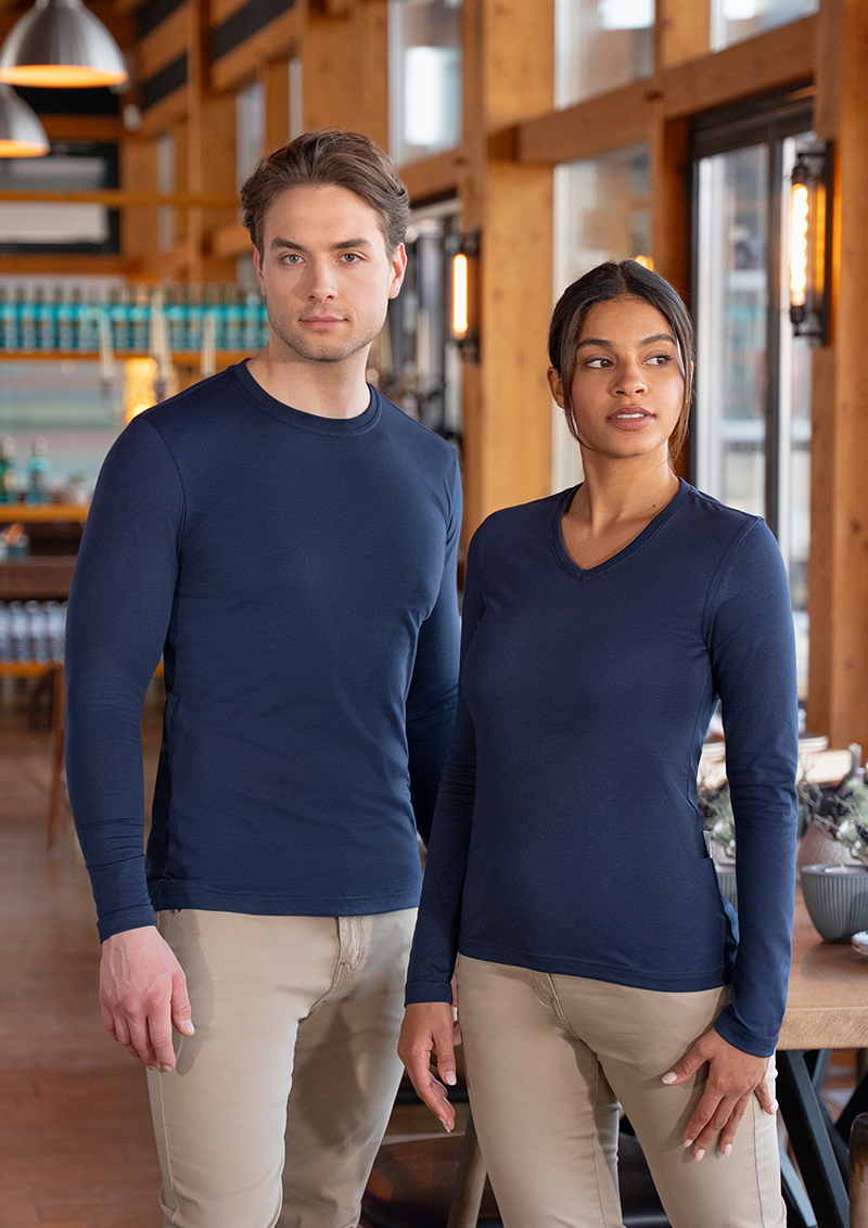 Langarmshirt Damen Marine – Langarm Damen Workwear Shirt Casual-Flair, Detailansicht