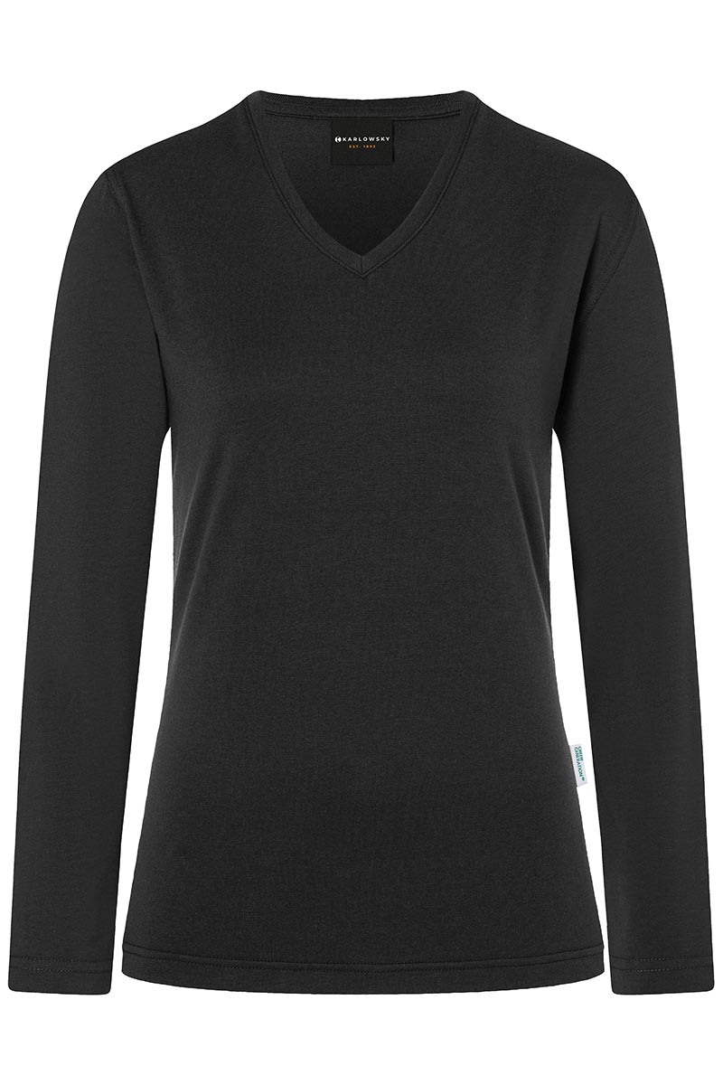 Langarmshirt Damen Schwarz – Langarm Damen Workwear Shirt Casual-Flair, Detailansicht