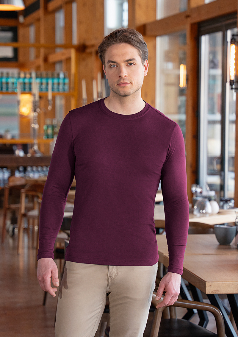 Langarmshirt Herren Aubergine – Langarm Herren Workwear Shirt Casual-Flair