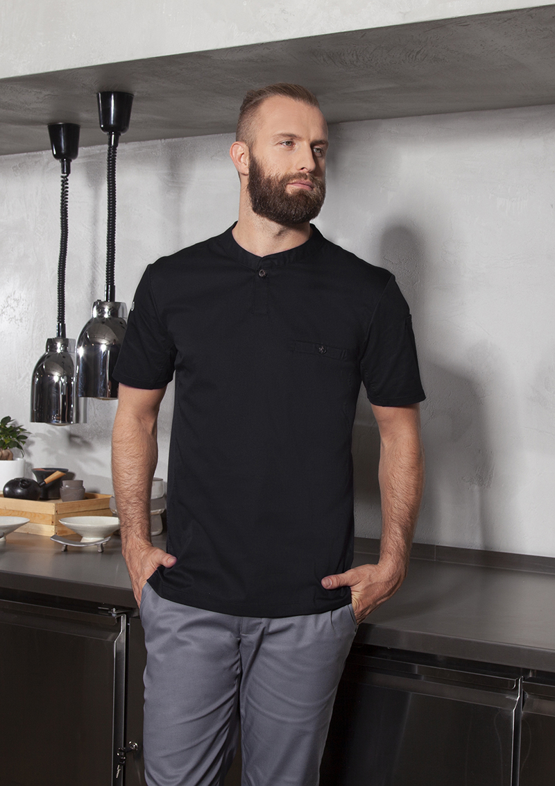Kochjacke Herren Schwarz – Kurzarm Arbeitsshirt Performance