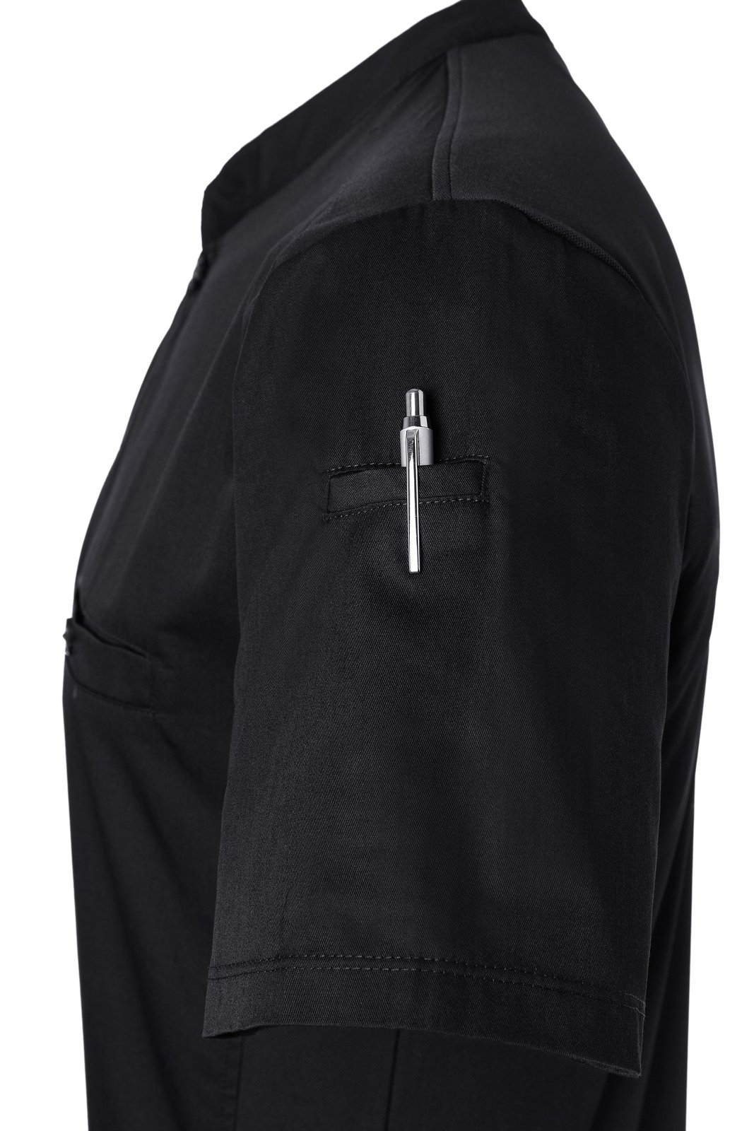 Kochjacke Herren Schwarz – Kurzarm Arbeitsshirt Performance, Detailansicht