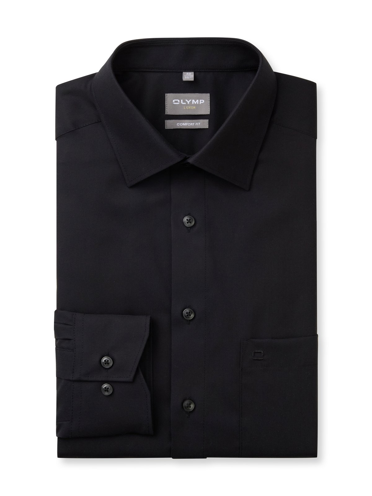 Hemd Herren Schwarz – OLYMP Luxor Comfort Fit, Detailansicht