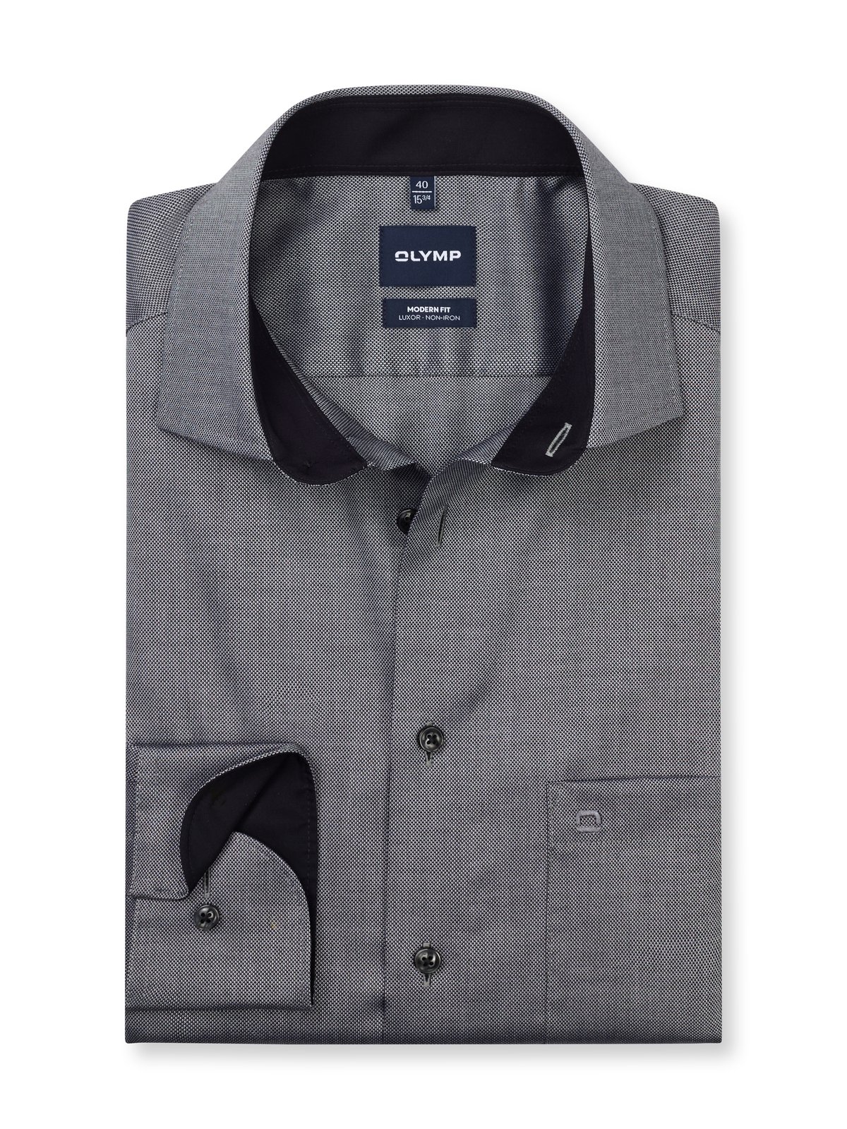 Hemd Herren Schwarz – OLYMP Luxor Modern Fit, Detailansicht