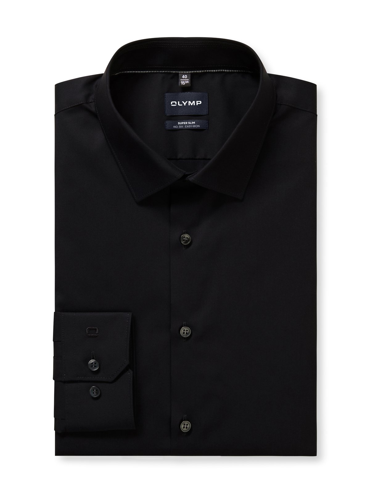 Hemd Herren Schwarz – OLYMP No. Six Super Slim Extra langer Arm, Detailansicht