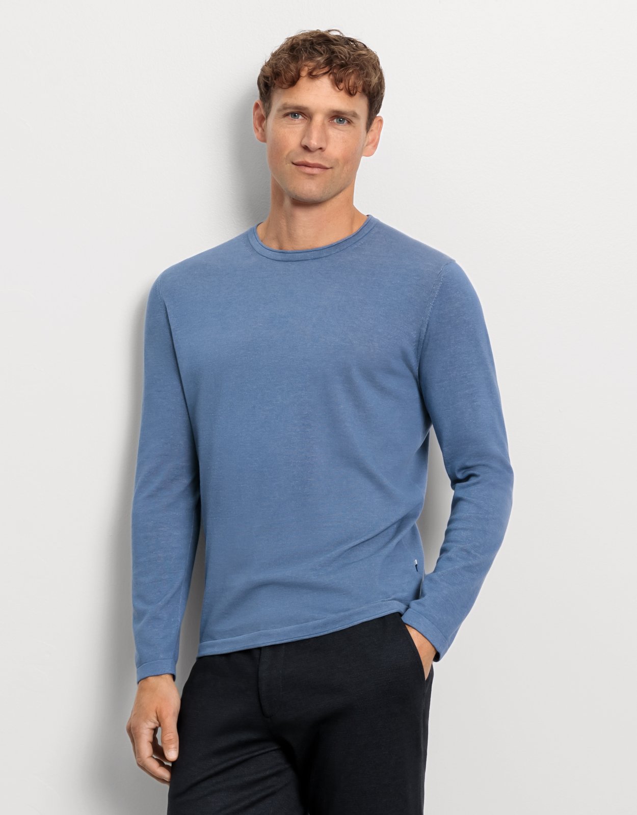 Pullover Herren Rauchblau – OLYMP Casual Strick Regular Fit