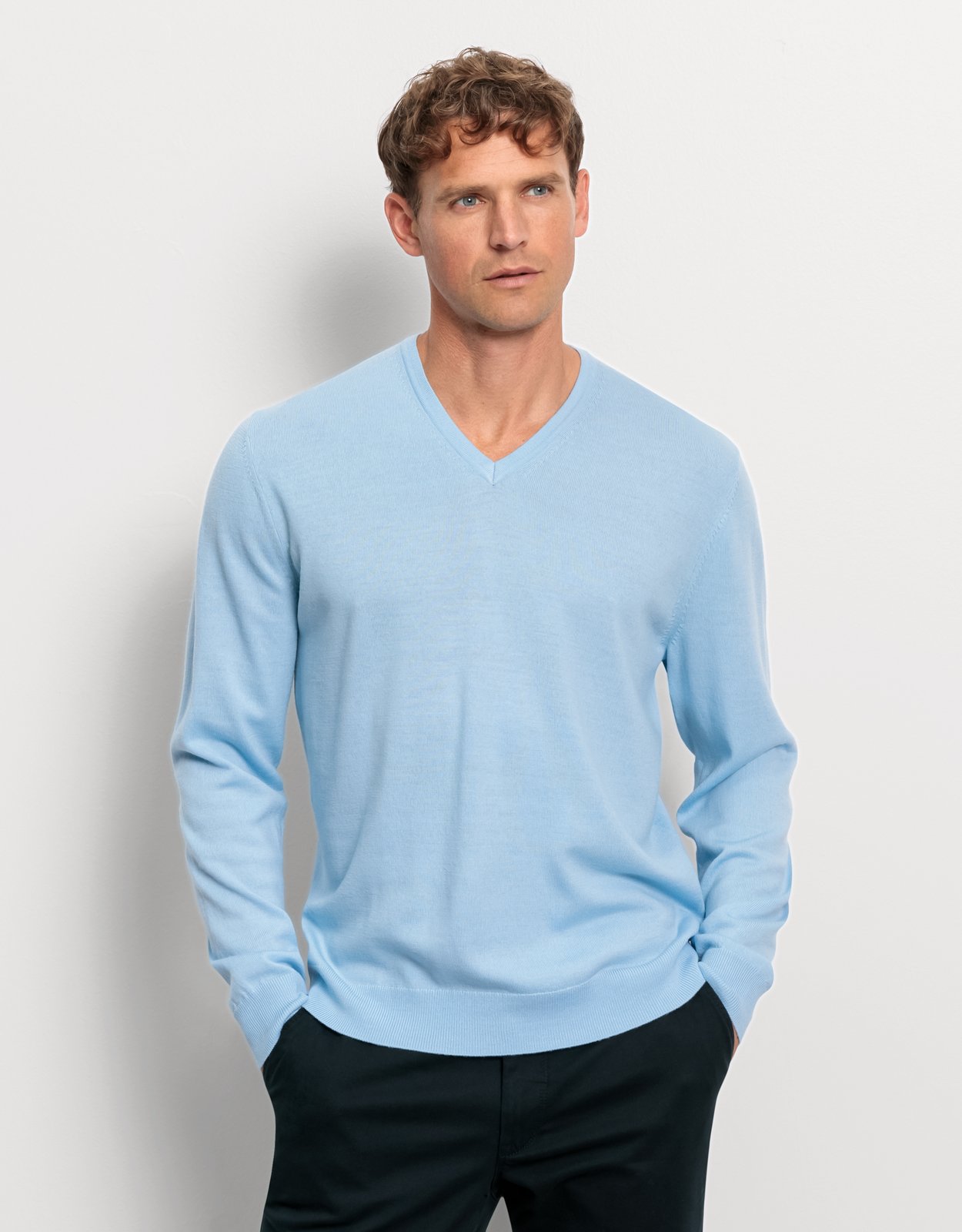 Pullover Herren Hellblau – OLYMP Casual Strick Regular Fit